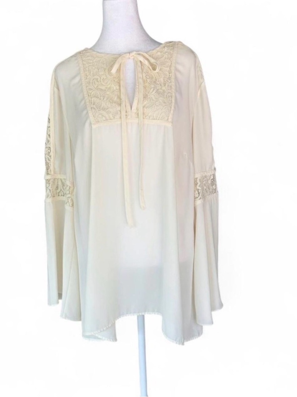 Lane Bryant Cream Lace Yoke Tie-Front Peasant Blouse